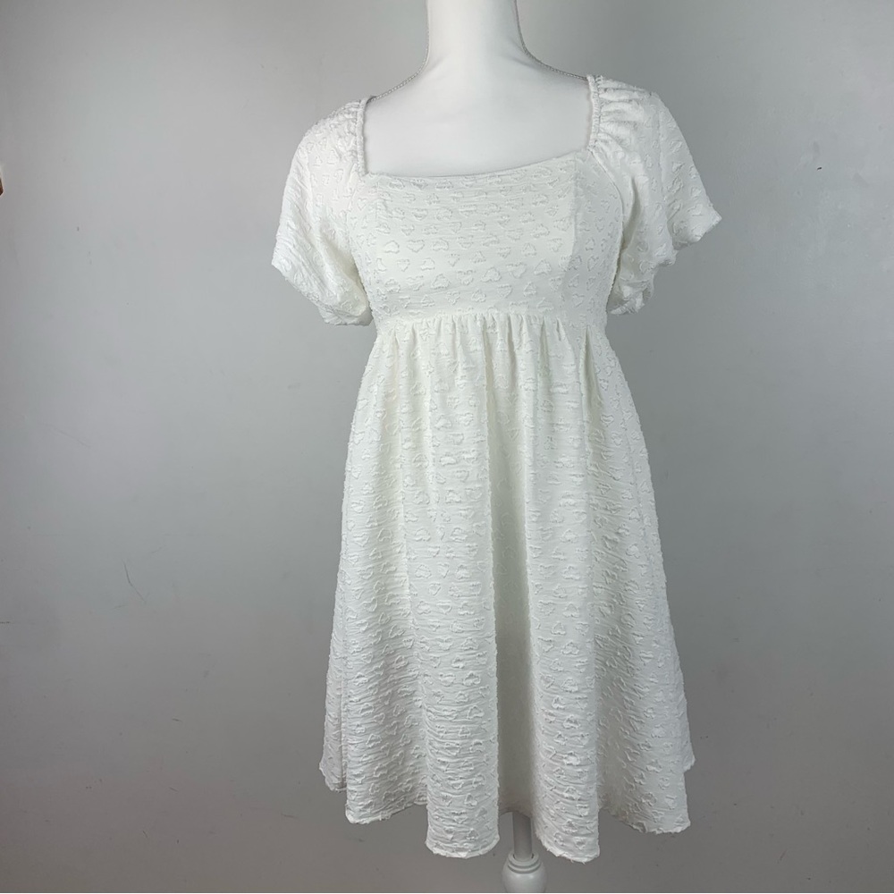 Altar'd State White Heart Design Puff Sleeve Dress Size Small